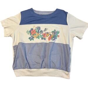 Vintage Cricket Lane Cottage Core Grandma Floral Plaid T Shirt XL